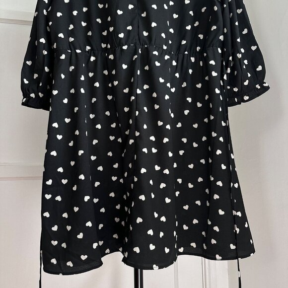 New Look Black Heart Frill Collar Mini Dress Tie Waist Valentine Size 14 - Picture 8 of 11
